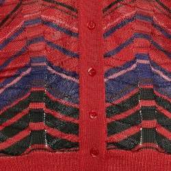 Pre Owned M Missoni Red Patterned Knit Button Front Cardigan M