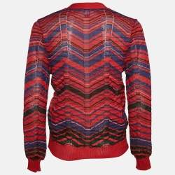 Pre Owned M Missoni Red Patterned Knit Button Front Cardigan M