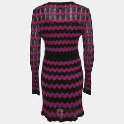 Pre Owned M Missoni Pink/Black Chevron Pattern Knit Long Sleeve Dress M