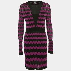 Pre Owned M Missoni Pink/Black Chevron Pattern Knit Long Sleeve Dress M