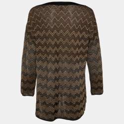 M Missoni Brown/Black Chevron Lurex Knit Long Sleeve Sweatshirt L