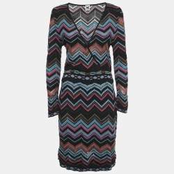 Pre Owned M Missoni  Multicolor Chevron Pattern Knit V-Neck Short Dress L