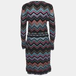Pre Owned M Missoni  Multicolor Chevron Pattern Knit V-Neck Short Dress L