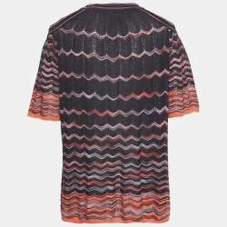 M Missoni Multicolor Chevron Pattern Knit Cold Shoulder Top S