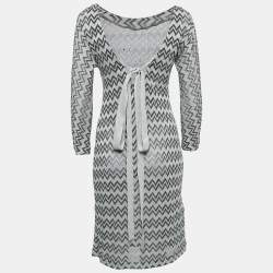 Pre Owned M Missoni Silver Chevron Pattern Lurex Knit Back Tie-Up Detail Dress M