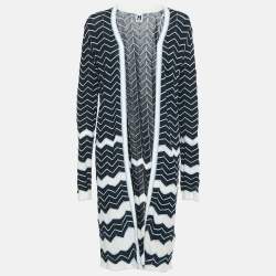 M Missoni Black/Blue Chevron Pattern Knit Open Front Long Cardigan M