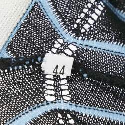 M Missoni Black/Blue Chevron Pattern Knit Open Front Long Cardigan M