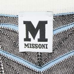 M Missoni Black/Blue Chevron Pattern Knit Open Front Long Cardigan M