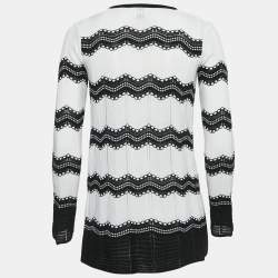 Pre Owned M Missoni White/Black Chevron Pattern Cotton Open Front Cardigan S