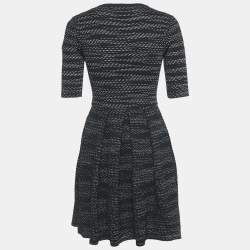 M Missoni Black Patterned Knit Pleated Round Neck Mini Dress S
