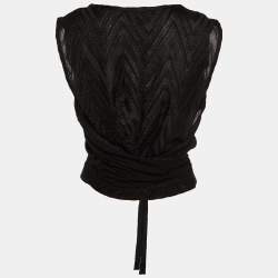 مملوكة مسبقًا توب إم ميسوني تريكوه من اللوريكس الأسود مع تفاصيل ربط أمامية بدون أكمام مقاس كبير (لارج)