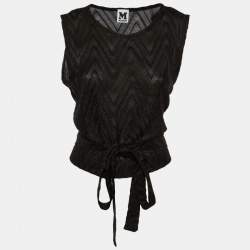 M Missoni Black Lurex Knit Front Tie Detail Sleeveless Top L