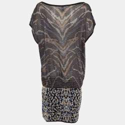 Pre Owned M Missoni Black Animal Pattern Knit Shift Dress L
