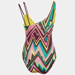 Pre Owned M Missoni Multicolor Zig Zag Print Jersey One Piece Swimsuit M