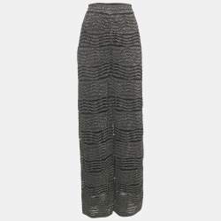 M Missoni Black Patterned Lurex Knit Wide Leg Trousers L