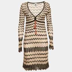 M Missoni Brown Chevron Pattern Knit V-Neck Short Dress M