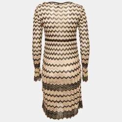 M Missoni Brown Chevron Pattern Knit V-Neck Short Dress M