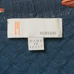 M Missoni Navy Blue Textured Knit Ribbon Detail Cardigan S