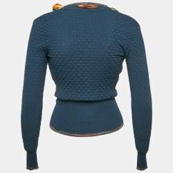 M Missoni Navy Blue Textured Knit Ribbon Detail Cardigan S