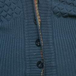 M Missoni Navy Blue Textured Knit Ribbon Detail Cardigan S