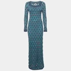 M Missoni Teal Blue Patterned Knit Maxi Dress S