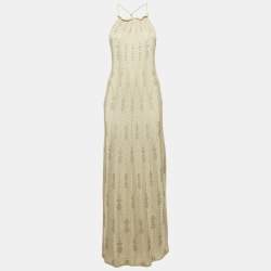 M Missoni Green Chevron Lurex Knit Halter Neck Lace-Up Maxi Dress XL
