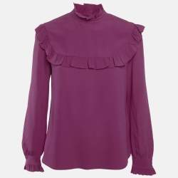 Pre Owned M Missoni Pink Silk Ruffled Long Sleeve Shirt 
