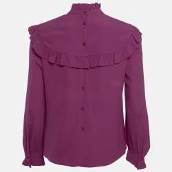 Pre Owned M Missoni Pink Silk Ruffled Long Sleeve Shirt 