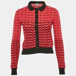 M MissonI Red Crochet Collar Patterned Knit Cardigan S