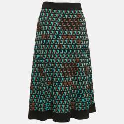 Pre Owned Missoni Green/Brown Pattern Knit Knee Length Skirt S
