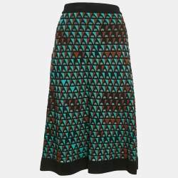 Pre Owned Missoni Green/Brown Pattern Knit Knee Length Skirt S