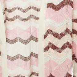Pre Owned M Missoni Pink/Multicolor Chevron Pattern Knit Open Front Cardigan S