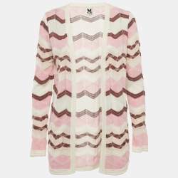 Pre Owned M Missoni Pink/Multicolor Chevron Pattern Knit Open Front Cardigan S