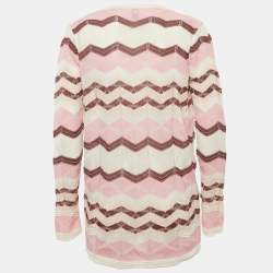 Pre Owned M Missoni Pink/Multicolor Chevron Pattern Knit Open Front Cardigan S