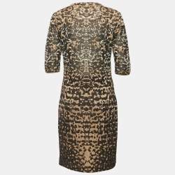 Pre Owned فستان قصير أم ميزوني بني مزخرف تريكو لوريكس كبير