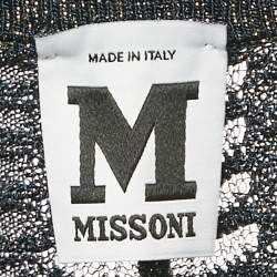 Pre Owned M Missoni Blue Patterned Lurex Knit Flared Trousers L