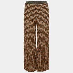 Pre Owned M Missoni Brown Patterned Lurex Knit Wide-Leg Pants M