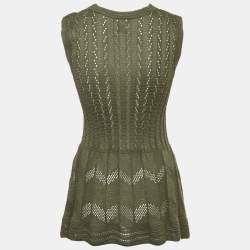 مملوكة مسبقًا M Missoni Olive Green Cotton Knit Sleeveless Mini Dress S
