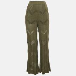 Pre Owned M Missoni Green Patterned Knit Wide Leg Trousers S