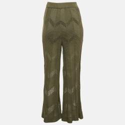 Pre Owned M Missoni Green Patterned Knit Wide Leg Trousers S