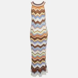 Pre Owned M Missoni Multicolor Zig Zag Rib knit Maxi Dress M 