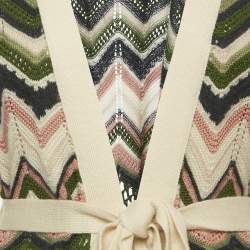 مملوكة مسبقًا M Missoni Multicolor Patterned Knit Open Front Belted Cardigan S