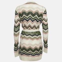 مملوكة مسبقًا M Missoni Multicolor Patterned Knit Open Front Belted Cardigan S