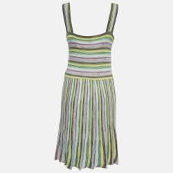 Pre Owned M Missoni Multicolor Stripe Cotton Blend Knit Short Sleeveless Dress M