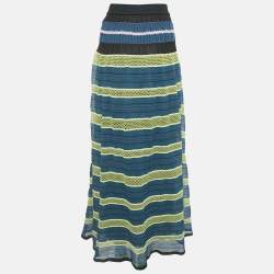 Pre Owned M Missoni Blue/Multicolor Patterned Knit Maxi Skirt S