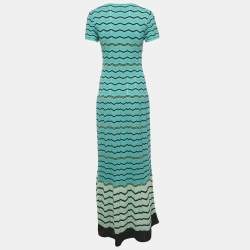 Pre Owned M Missoni Blue Zig Zag Knit Maxi Dress M