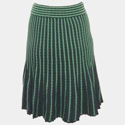 Pre Owned M Missoni Navy Blue/Green Stretch Knit Flared Short Skirt M