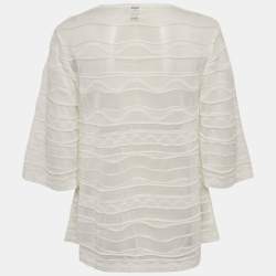 Pre Owned M Missoni White Patterned Knit Round Neck Top L