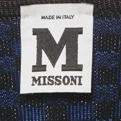 Pre Owned M Missoni Blue Checks Stretch Knit Round Neck Top M