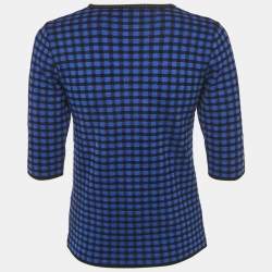 Pre Owned M Missoni Blue Checks Stretch Knit Round Neck Top M